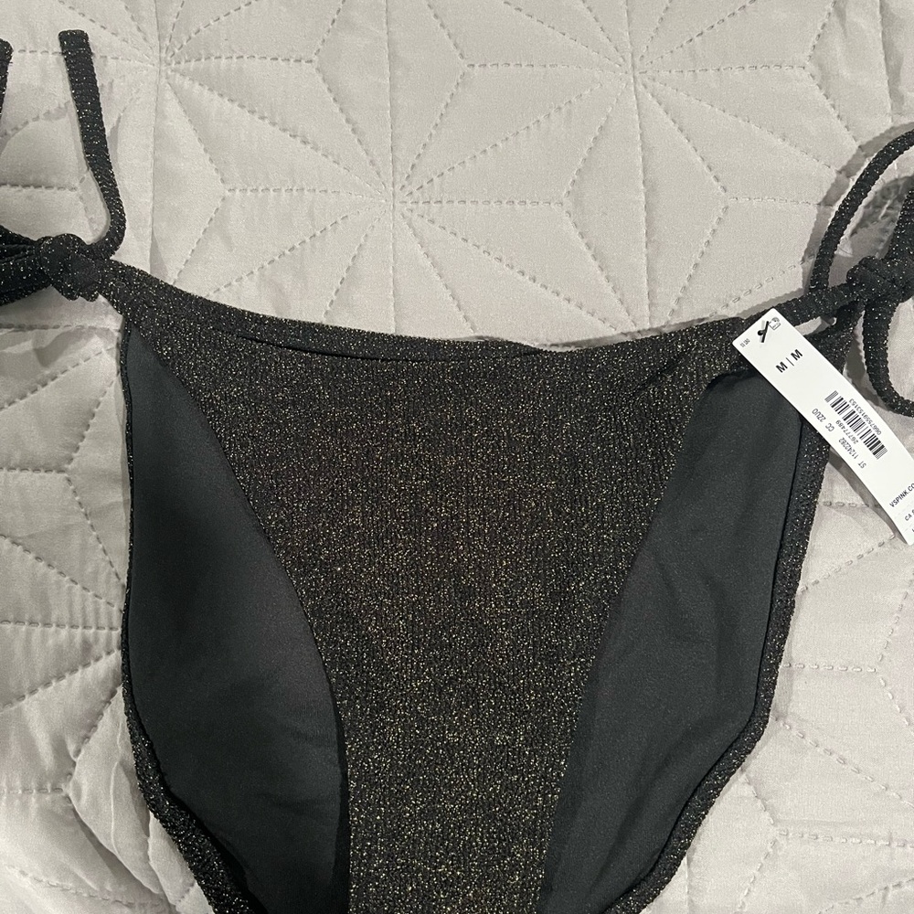 PINK Victoria's Secret Black Shimmer Halter Tie-Side Bikini